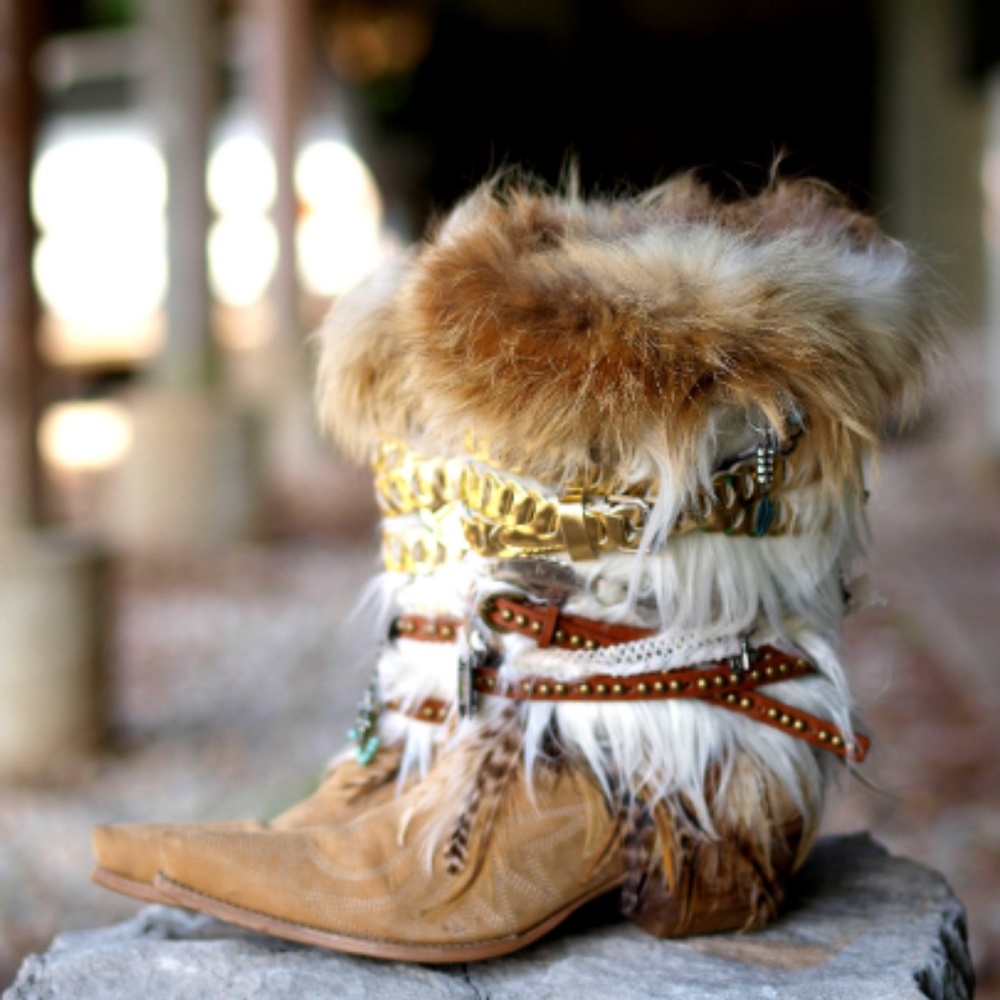 upcycled embellished vintage boho cowboy boots 9.5 - Picture 2 of 5